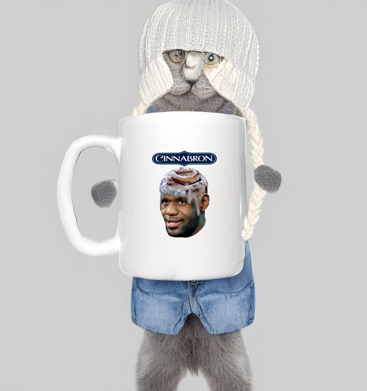 Boughettos Wearing Cinnabron Mug