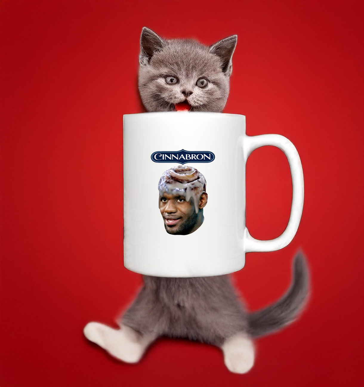 Boughettos Wearing Cinnabron Mug